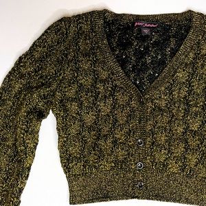 Gold & Black Metallic Thread Cropped Cardigan